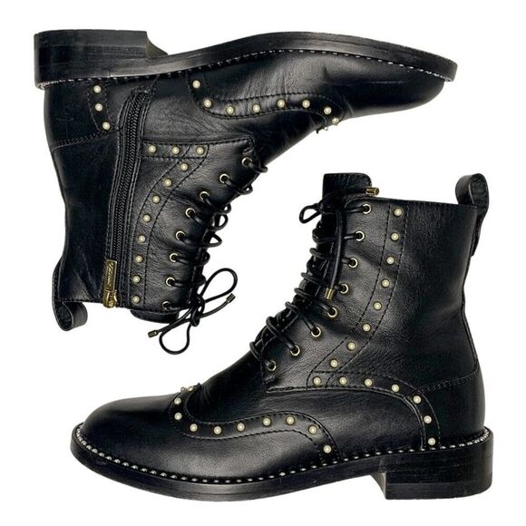 Jimmy Choo Hannah Faux Pearl-embellished Leather Motto Combat Ankle Boot EU 36.5 - Picture 5 of 10